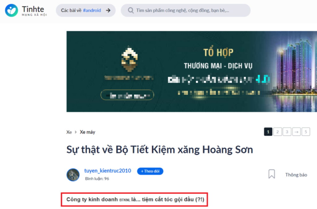 Phản hồi về bộ tiết kiệm xăng xe máy Hoàng Sơn trên diễn đàn Tinh Tế